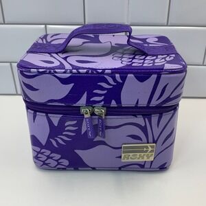 Roxy Quiksilver Vintage Purple Tropical Pineapple Floral Train Case Makeup Bag